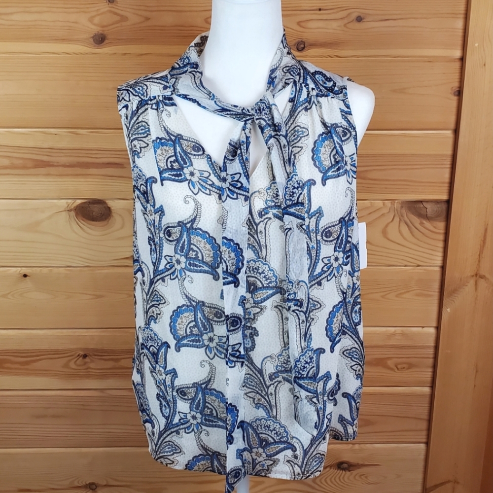 Tommy Hilfiger Sheer Sleeveless Paisley Blouse Size Large